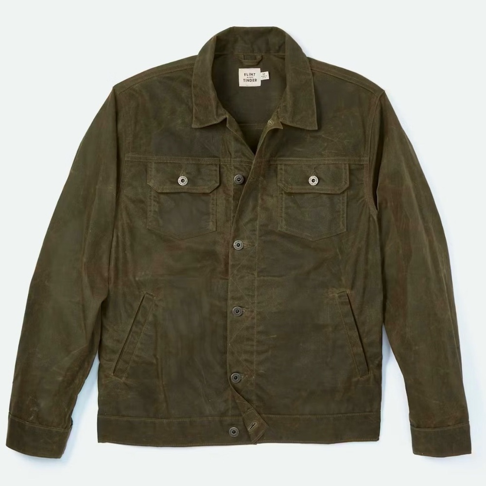 Flint and Tinder Unlined Waxed Trucker in Forrest
